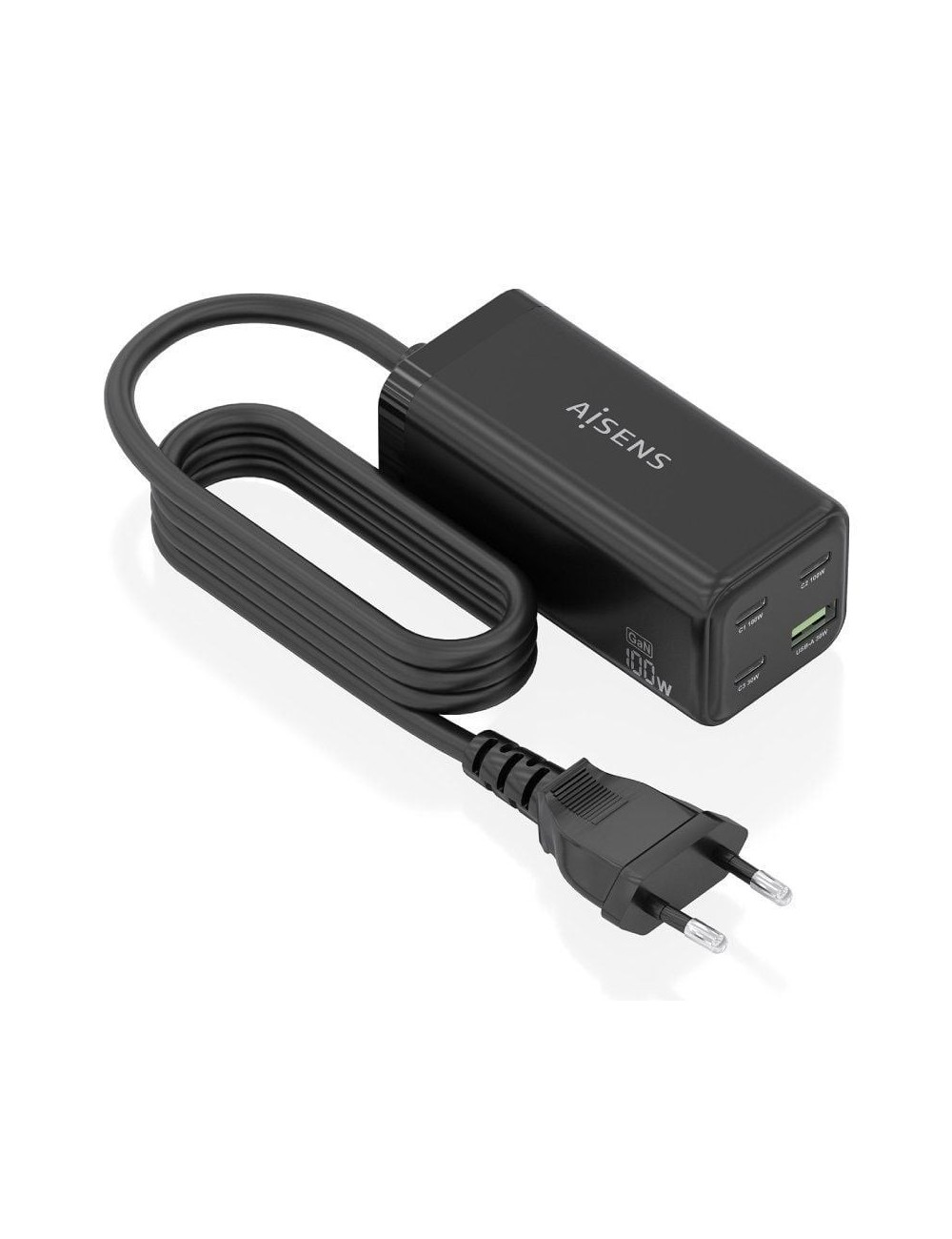 Cargador Sobremesa GaN Aisens ASCH-100W4P054-BK/ 3xUSB Tipo-C/ 1xUSB/ 100W