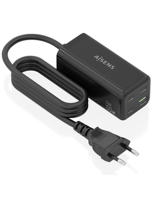 Cargador Sobremesa GaN Aisens ASCH-100W4P054-BK/ 3xUSB Tipo-C/ 1xUSB/ 100W