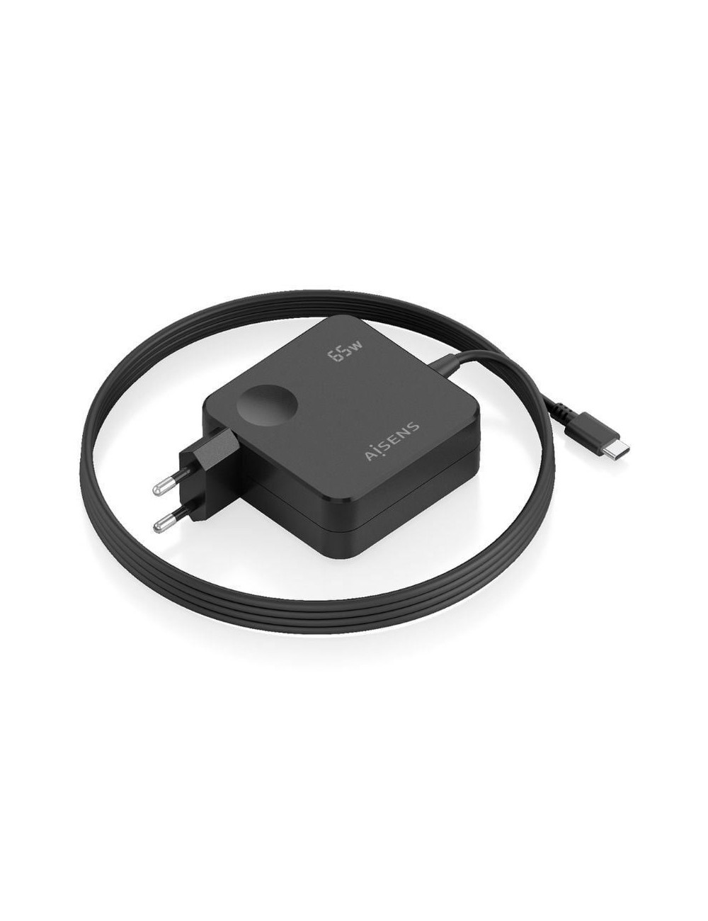 Cargador de Pared GaN Aisens ASCH-1PD65WL80-BK/ 1xUSB Tipo-C/ 65W/ Negro