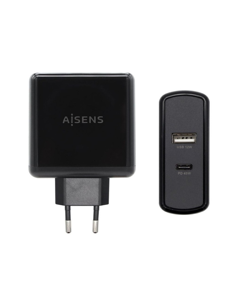 Cargador de Pared Aisens ASCH-2PD45A-BK/ 1xUSB Tipo-C/ 1x USB/ 57W