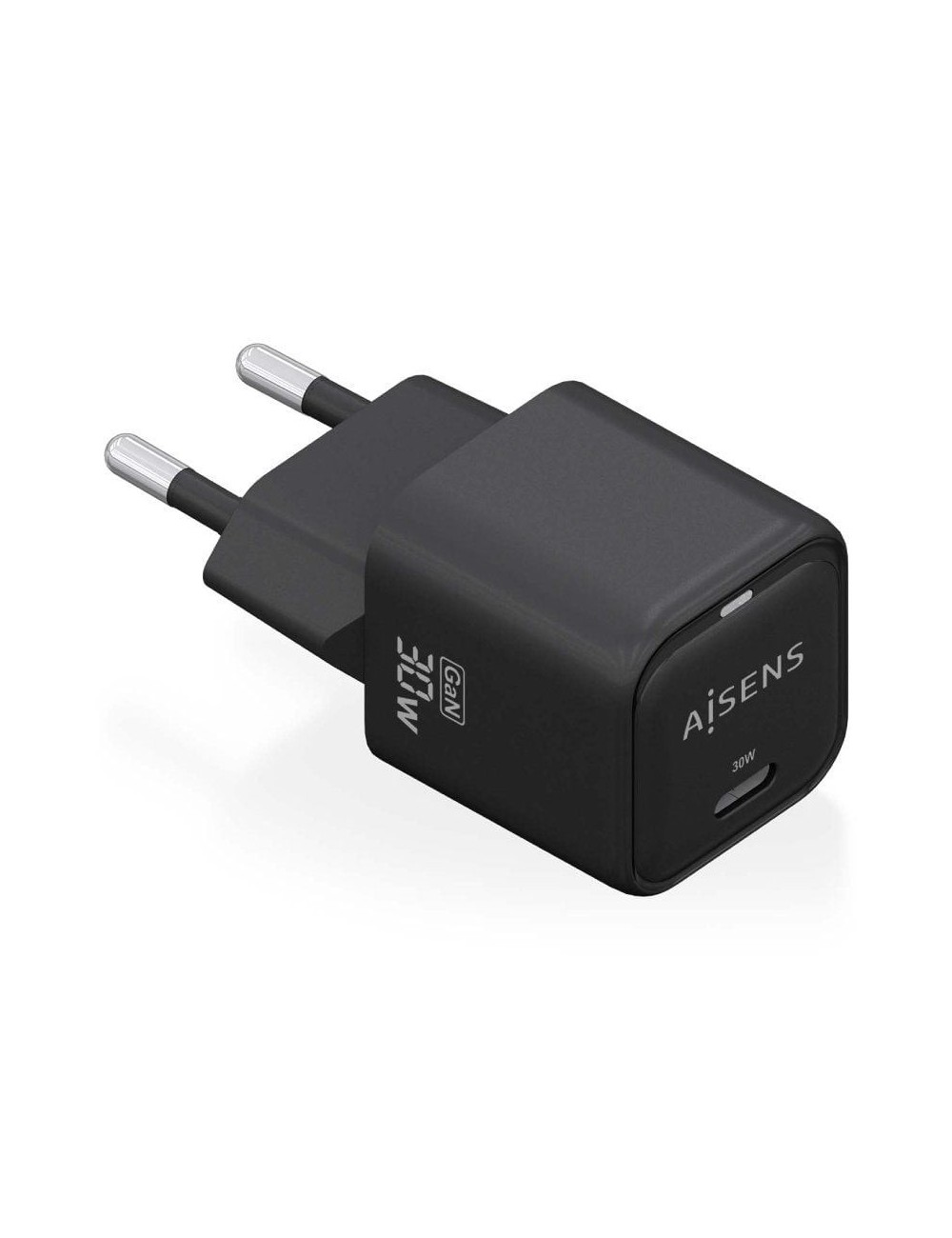 Cargador de Pared GaN Aisens ASCH-30W1P019-BK/ 1xUSB Tipo-C/ 30W