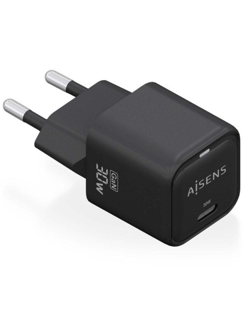 Cargador de Pared GaN Aisens ASCH-30W1P019-BK/ 1xUSB Tipo-C/ 30W
