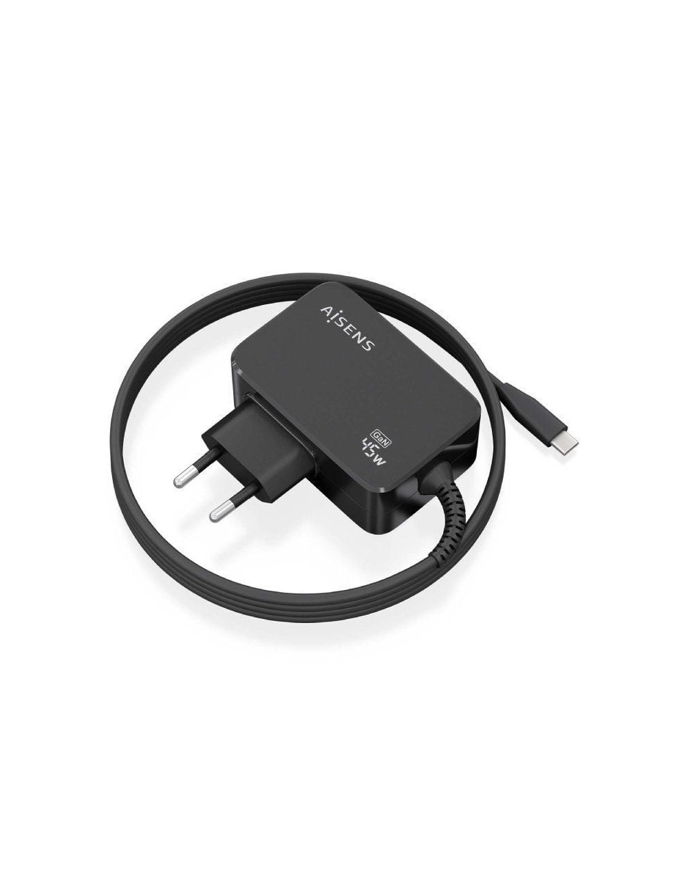 Cargador de Pared GaN Aisens ASCH-1PD45WL032-BK/ 1xUSB Tipo-C + Cable 1.8m/ 45W