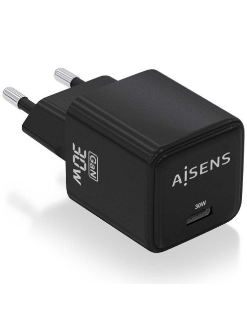 Cargador de Pared GaN Aisens ASCH-30W1P036-BK/ 1xUSB Tipo-C/ 30W
