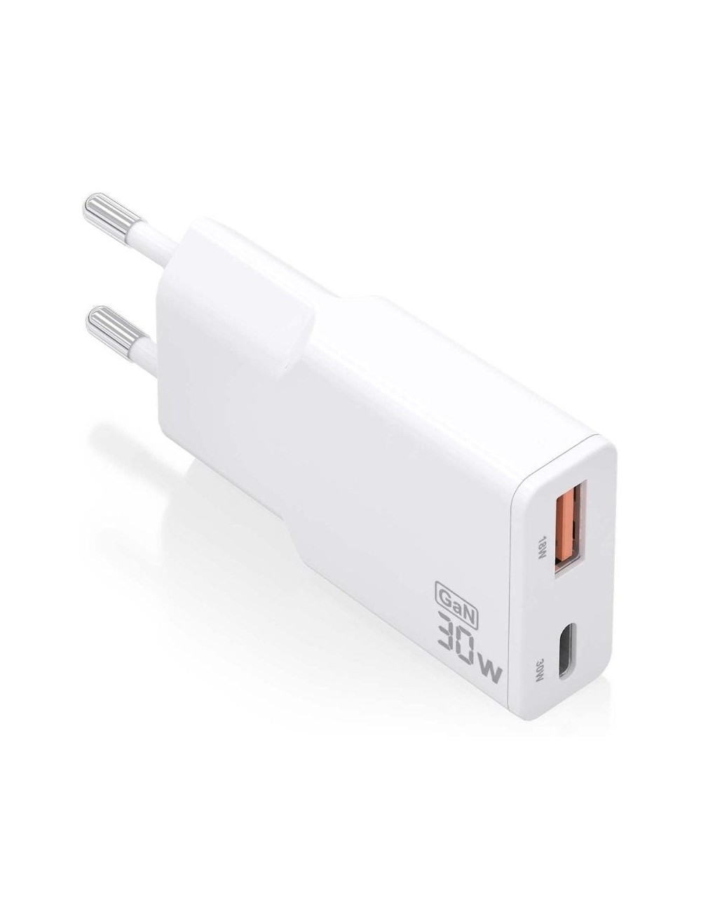 Cargador de Pared GaN Aisens ASCH-30W2P046-W/ 1xUSB Tipo-C/ 1xUSB/ 30W/ Blanco
