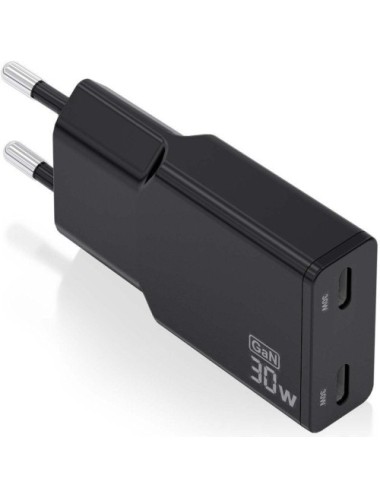 Cargador de Pared GaN Aisens ASCH-30W2P049-BK/ 2xUSB Tipo-C/ 30W/ Negro