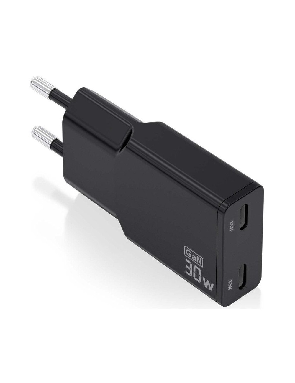 Cargador de Pared GaN Aisens ASCH-30W2P049-BK/ 2xUSB Tipo-C/ 30W/ Negro