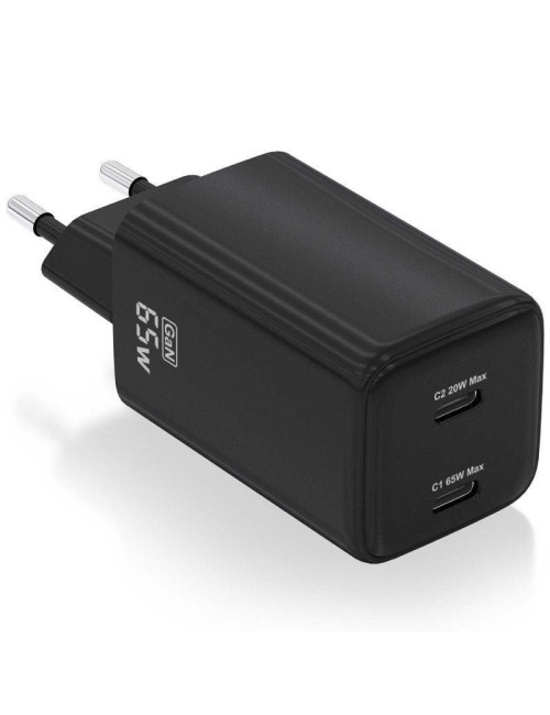 Cargador de Pared GaN Aisens ASCH-65W2P040-BK/ 2xUSB Tipo-C/ 65W