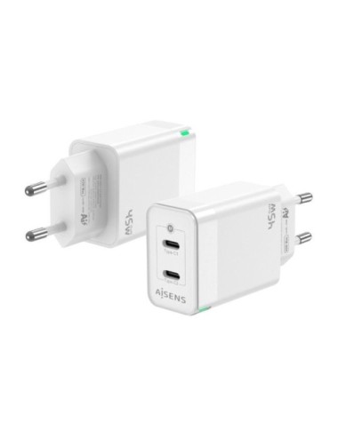 Cargador de Pared GaN Aisens ASCH-45W2P005-W/ 2xUSB Tipo-C/ 45W