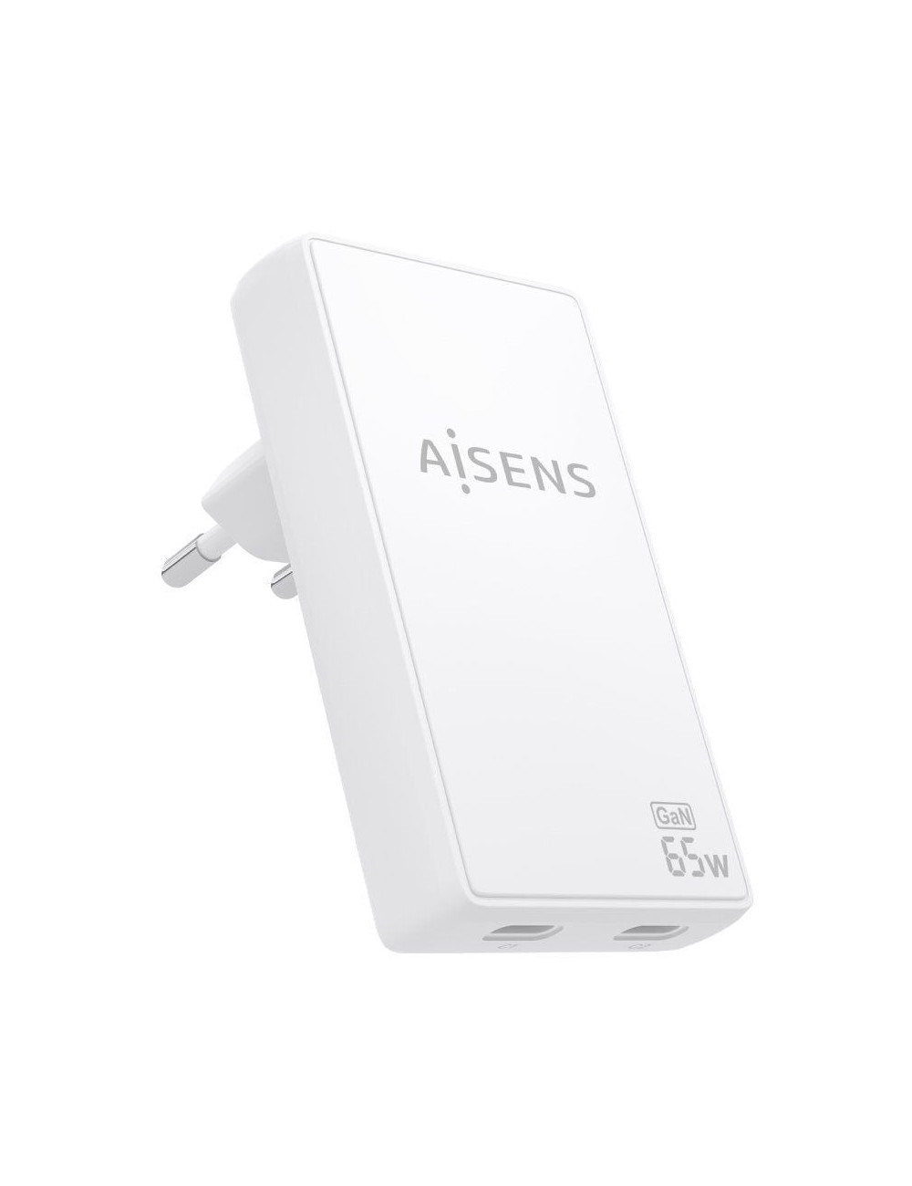 Cargador de Pared GaN Aisens ASCH-65W2P077-W/ 2xUSB Tipo-C/ 65W/ Blanco