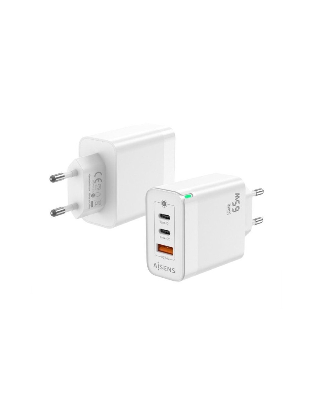 Cargador de Pared GaN Aisens ASCH-65W3P007-W/ 2xUSB Tipo-C/ 1x USB/ 65W