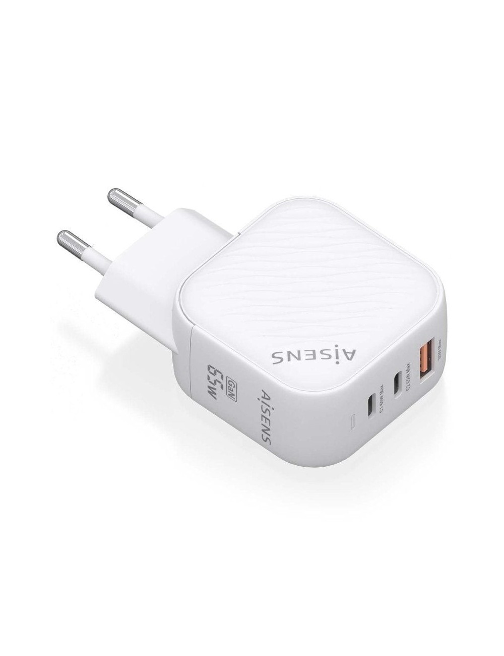 Cargador de Pared GaN Aisens ASCH-65W3P026-W/ 2xUSB Tipo-C/ 1xUSB/ 65W