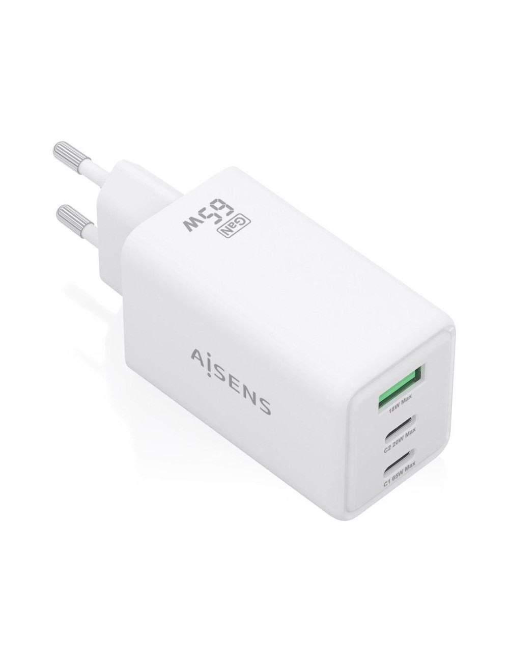 Cargador de Pared GaN Aisens ASCH-65W3P072-W/ 2xUSB Tipo-C/ 1xUSB/ 65W/ Blanco