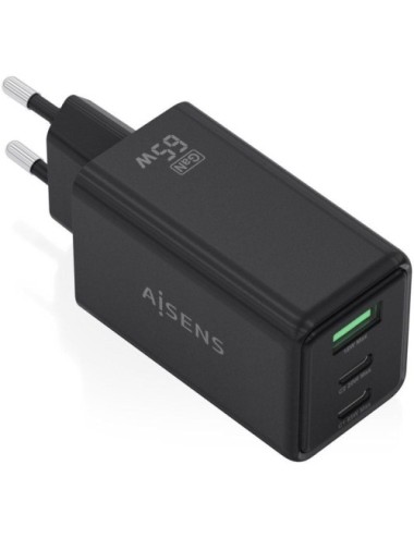 Cargador de Pared GaN Aisens ASCH-65W3P073-BK/ 2xUSB Tipo-C/ 1xUSB/ 65W/ Negro