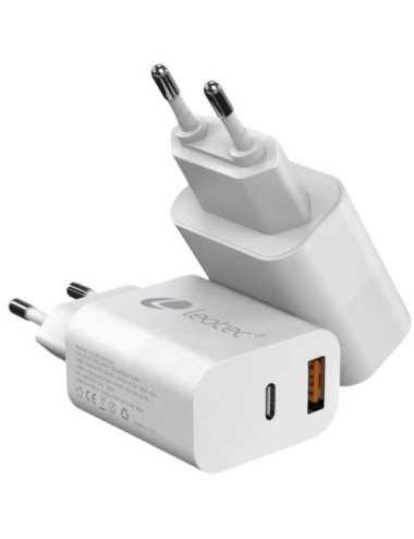 Cargador de Pared Leotec LECSPH20W2W2/ 1xUSB Tipo-C/ 1xUSB/ 20W