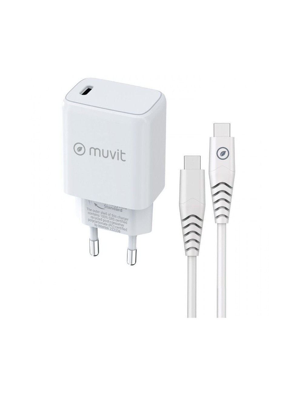 Cargador de Pared Muvit For Change MCPAK0044/ 1xUSB Tipo-C + Cable USB Tipo-C/ 20W