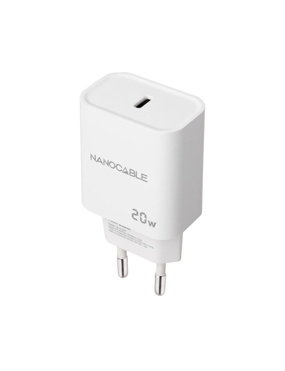 Cargador de Pared Nanocable 10.10.2005/ 1xUSB Tipo-C/ 20W/ Blanco