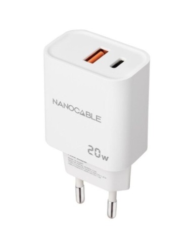 Cargador de Pared Nanocable 10.10.2007/ 1xUSB/ 1xUSB Tipo-C/ 20W/ Blanco
