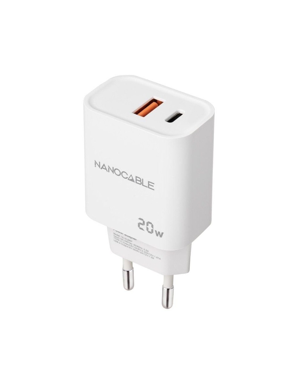 Cargador de Pared Nanocable 10.10.2007/ 1xUSB/ 1xUSB Tipo-C/ 20W/ Blanco