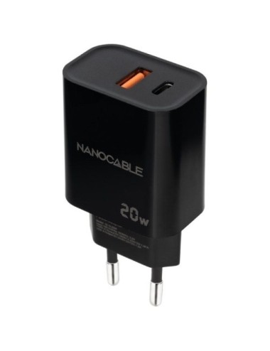 Cargador de Pared Nanocable 10.10.2008/ 1xUSB/ 1xUSB Tipo-C/ 20W/ Negro