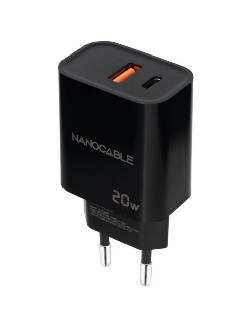 Cargador de Pared Nanocable 10.10.2008/ 1xUSB/ 1xUSB Tipo-C/ 20W/ Negro