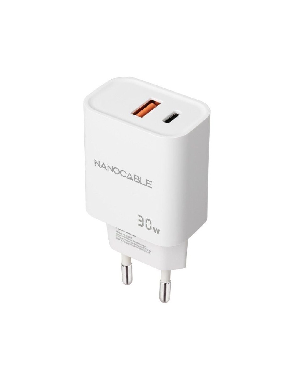 Cargador de Pared Nanocable 10.10.2011/ 1xUSB/ 1xUSB Tipo-C/ 30W/ Blanco