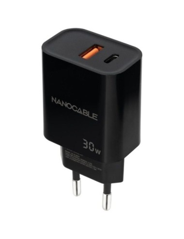 Cargador de Pared Nanocable 10.10.2012/ 1xUSB/ 1xUSB Tipo-C/ 30W/ Negro