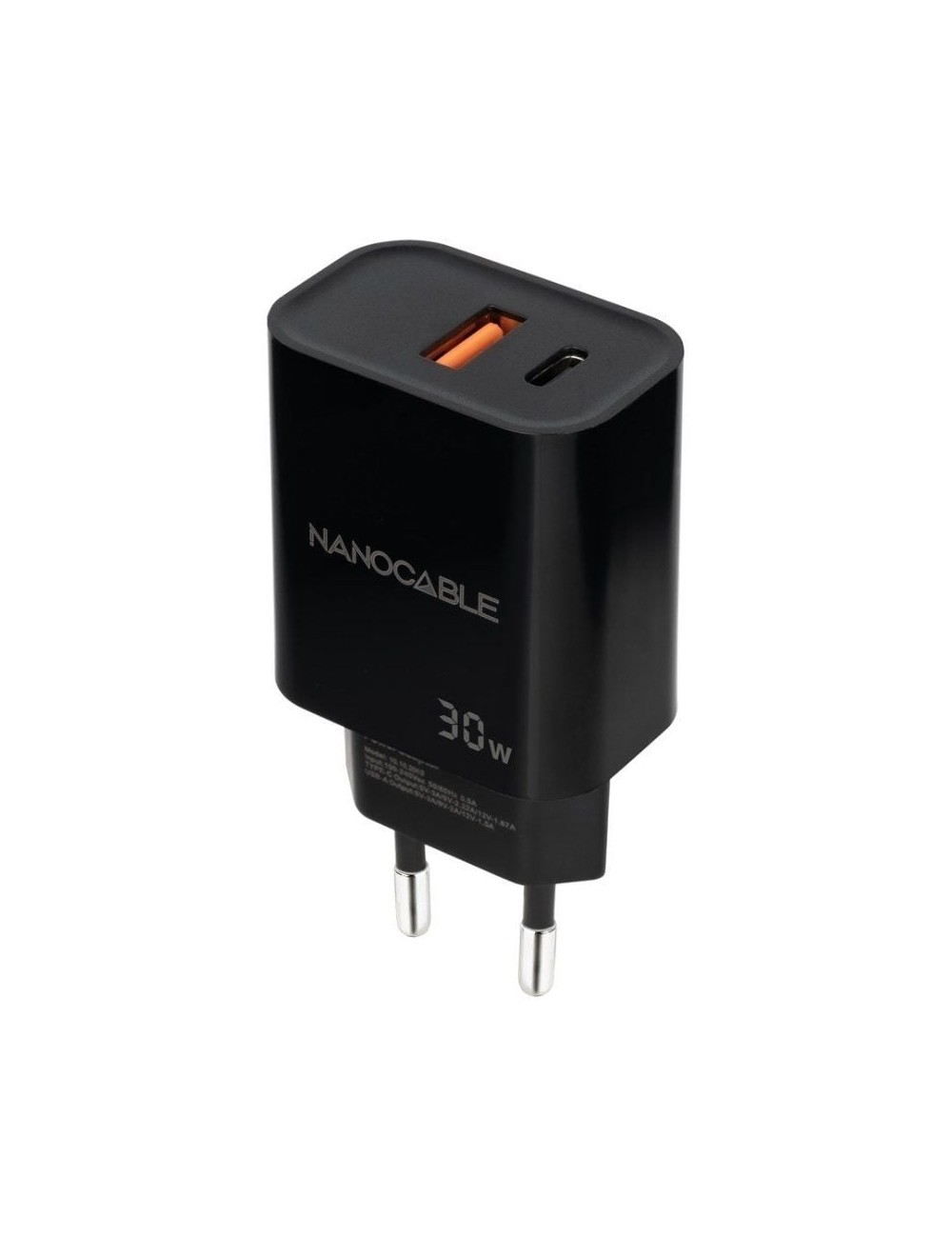 Cargador de Pared Nanocable 10.10.2012/ 1xUSB/ 1xUSB Tipo-C/ 30W/ Negro