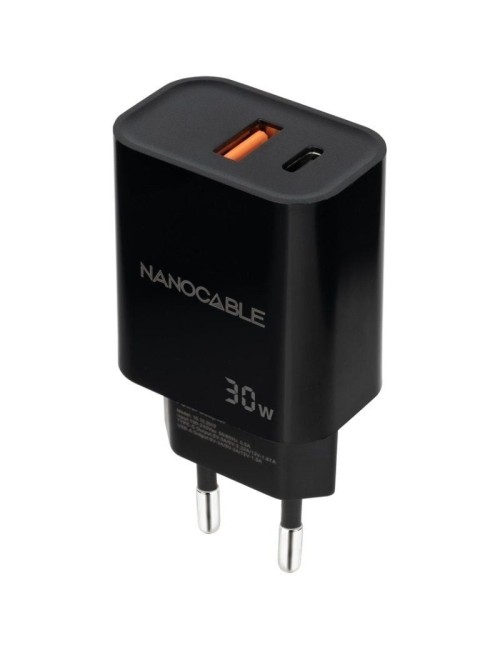 Cargador de Pared Nanocable 10.10.2012/ 1xUSB/ 1xUSB Tipo-C/ 30W/ Negro