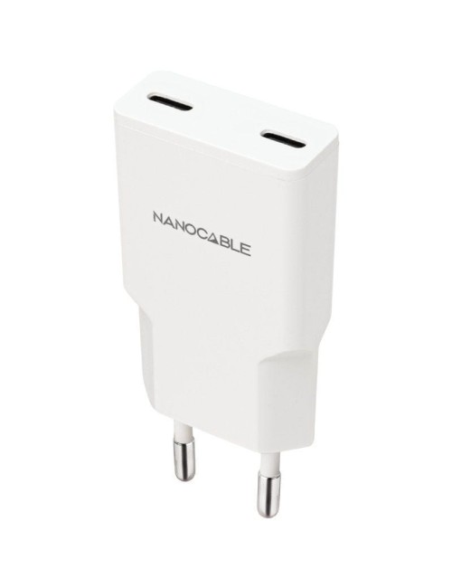 Cargador de Pared Nanocable 10.10.2023/ 2xUSB Tipo-C/ 20W/ Blanco