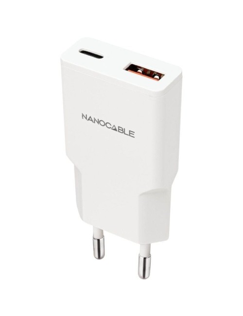 Cargador de Pared Nanocable 10.10.2025/ 1xUSB Tipo-C/ 1xUSB/ 25W/ Blanco