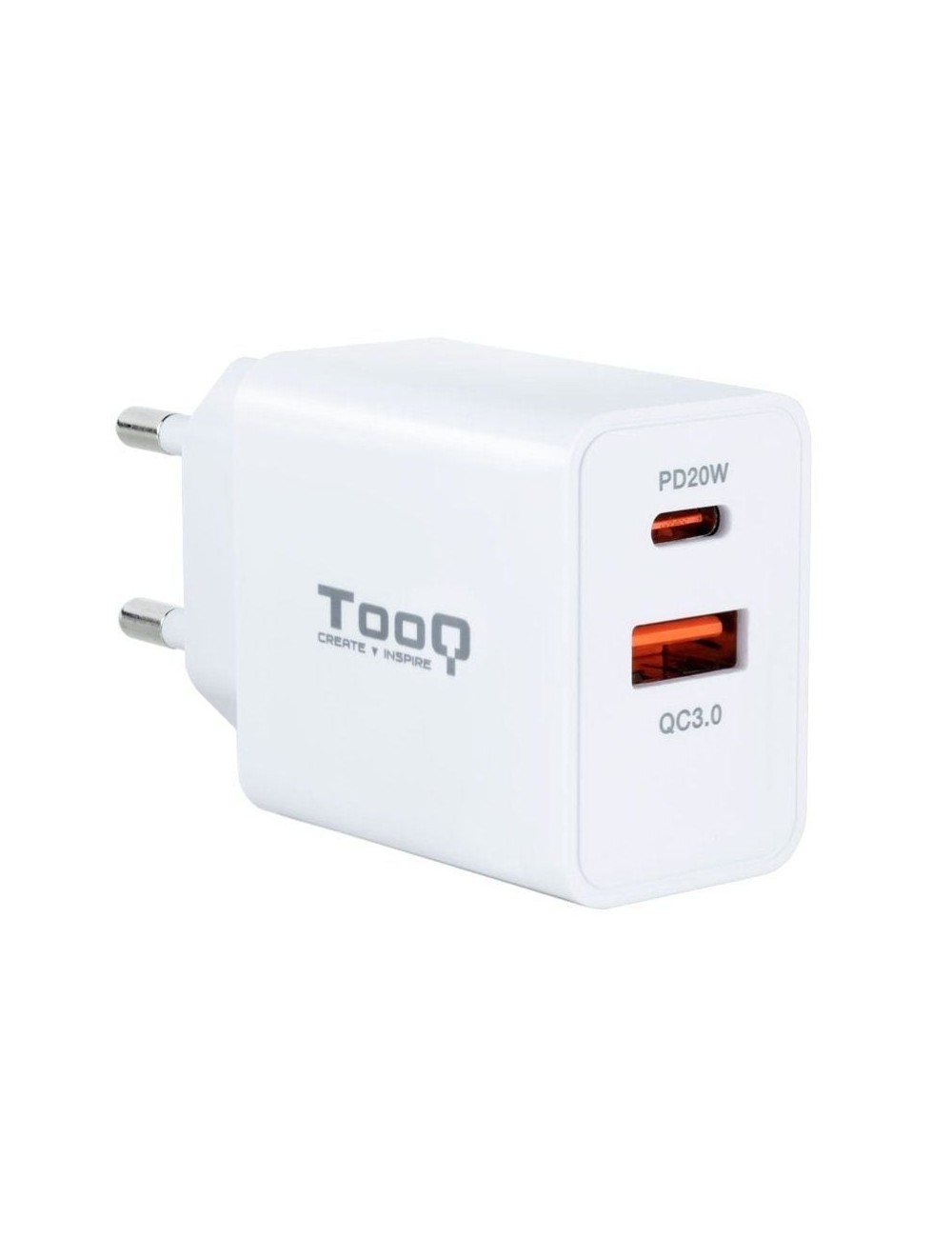 Cargador de Pared TooQ TQWC-2SC04WT/ 1xUSB Tipo-C/ 1xUSB/ 20W