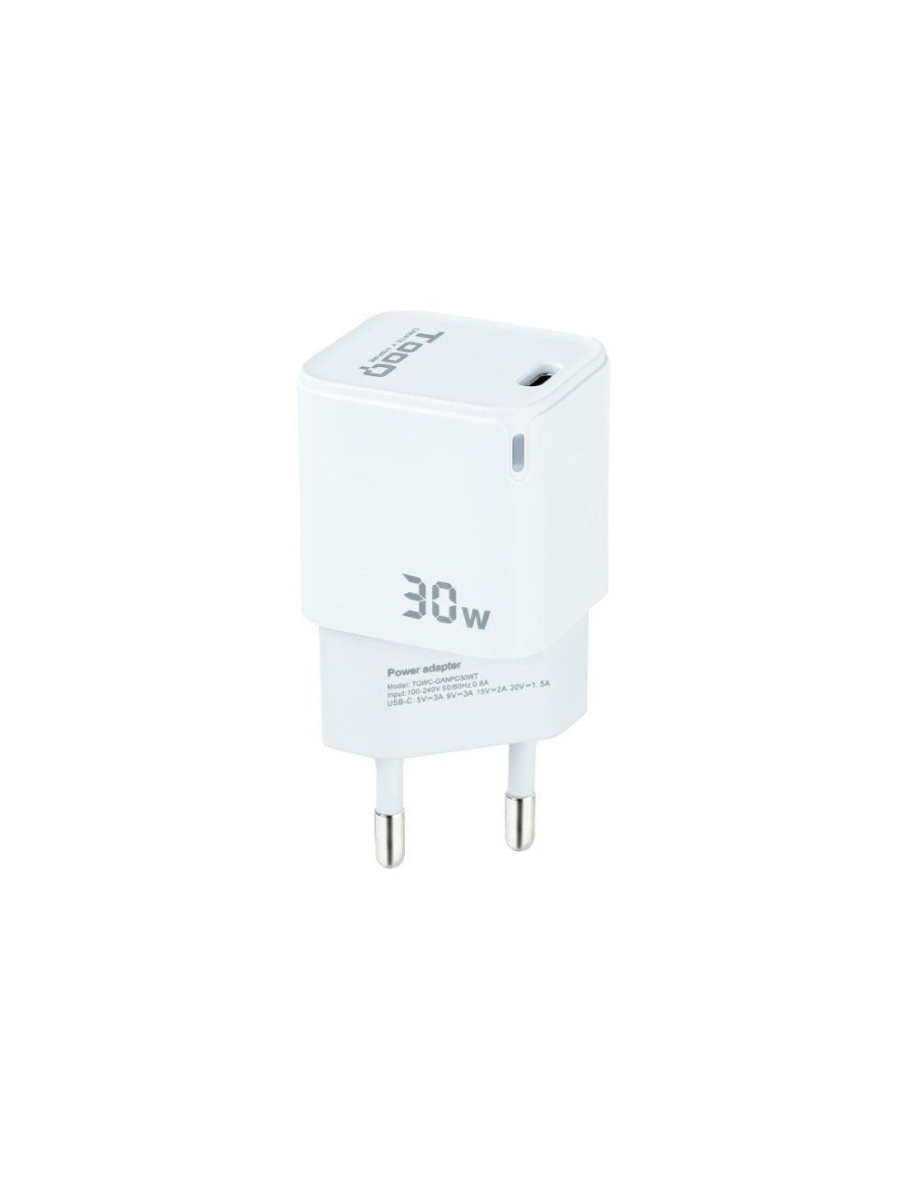 Cargador de Pared GaN TooQ TQWC-GANPD30WT/ 1xUSB Tipo-C/ 30W