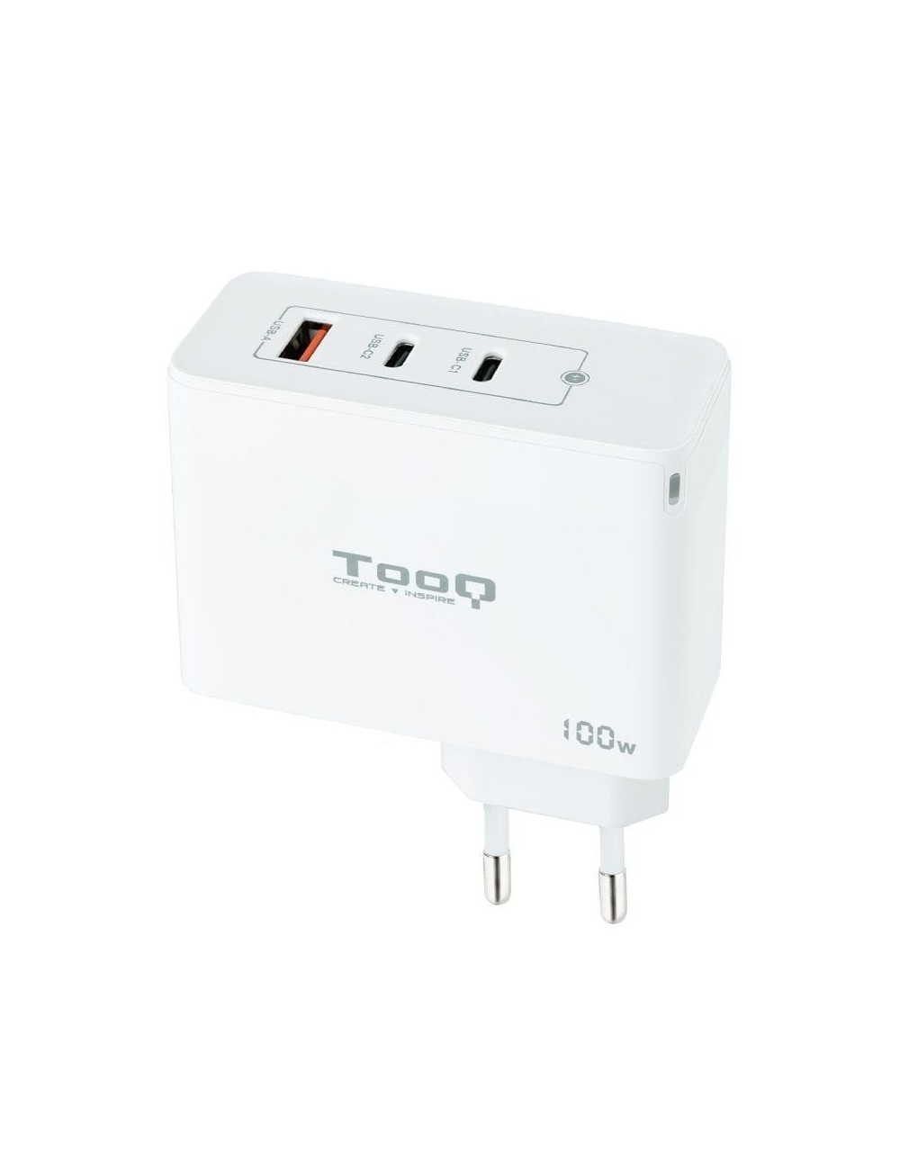 Cargador de Pared GaN TooQ TQWC-GANQC2PD100W/ 2xUSB Tipo-C/ 1xUSB/ 100W