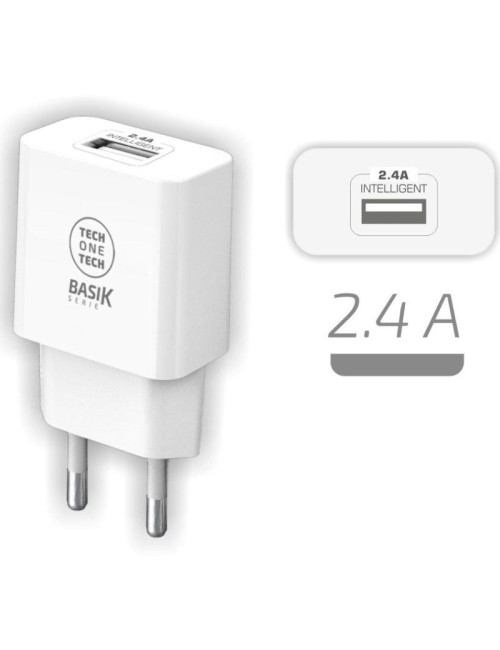 Cargador de Pared Tech One Tech TEC2904/ 1xUSB/ 2.4A/ Blanco