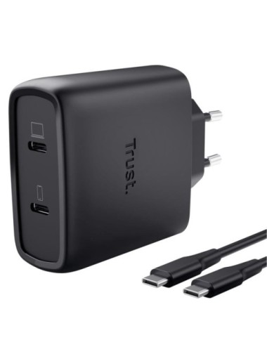 Cargador de Pared GaN Trust Maxo 65W 25525/ 2xUSB Tipo-C/ Incluye Cable USB Tipo-C/ 65W
