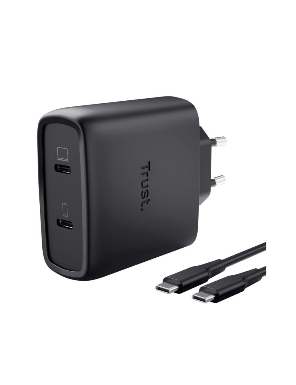 Cargador de Pared GaN Trust Maxo 65W 25525/ 2xUSB Tipo-C/ Incluye Cable USB Tipo-C/ 65W