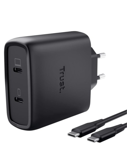 Cargador de Pared GaN Trust Maxo 65W 25525/ 2xUSB Tipo-C/ Incluye Cable USB Tipo-C/ 65W