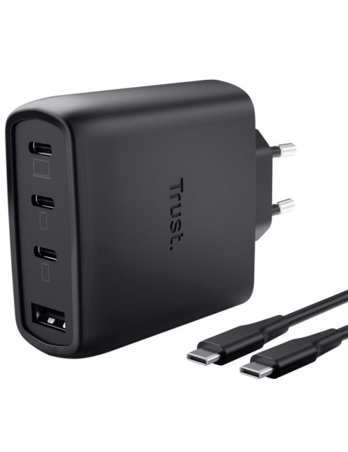 Cargador de Pared GaN Trust Maxo 65W 26067/ 3xUSB Tipo-C/ 1xUSB/ Incluye Cable USB Tipo-C/ 65W