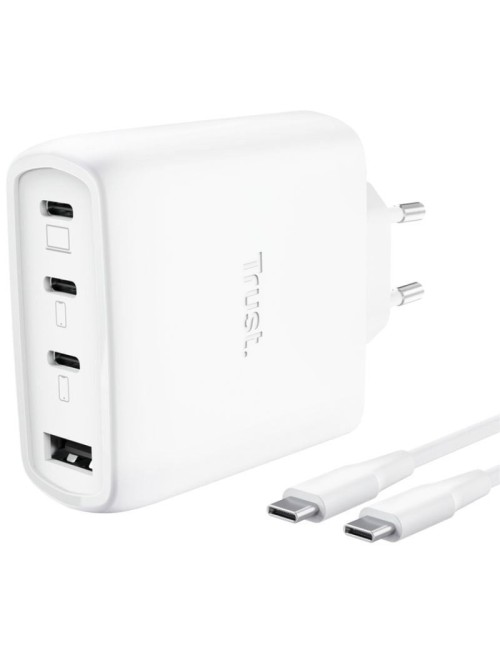 Cargador de Pared GaN Trust Maxo 65W 26068/ 3xUSB Tipo-C/ 1xUSB/ Incluye Cable USB Tipo-C/ 65W