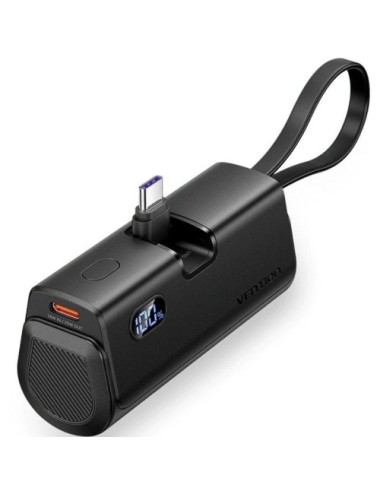 Powerbank 4800mAh Vention FHQB0/ 22.5W/ Negra/ Incluye Cable USB Tipo-C y Lightning