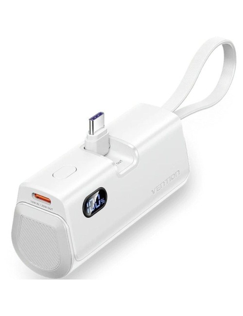 Powerbank 4800mAh Vention FHQW0/ 22.5W/ Blanca/ Incluye Cable USB Tipo-C y Lightning