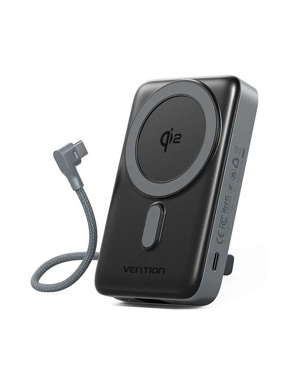 Powerbank 10000mAh Vention FKHH0/ 35W/ Wireless/ Gris/ Incluye Cable USB Tipo-C