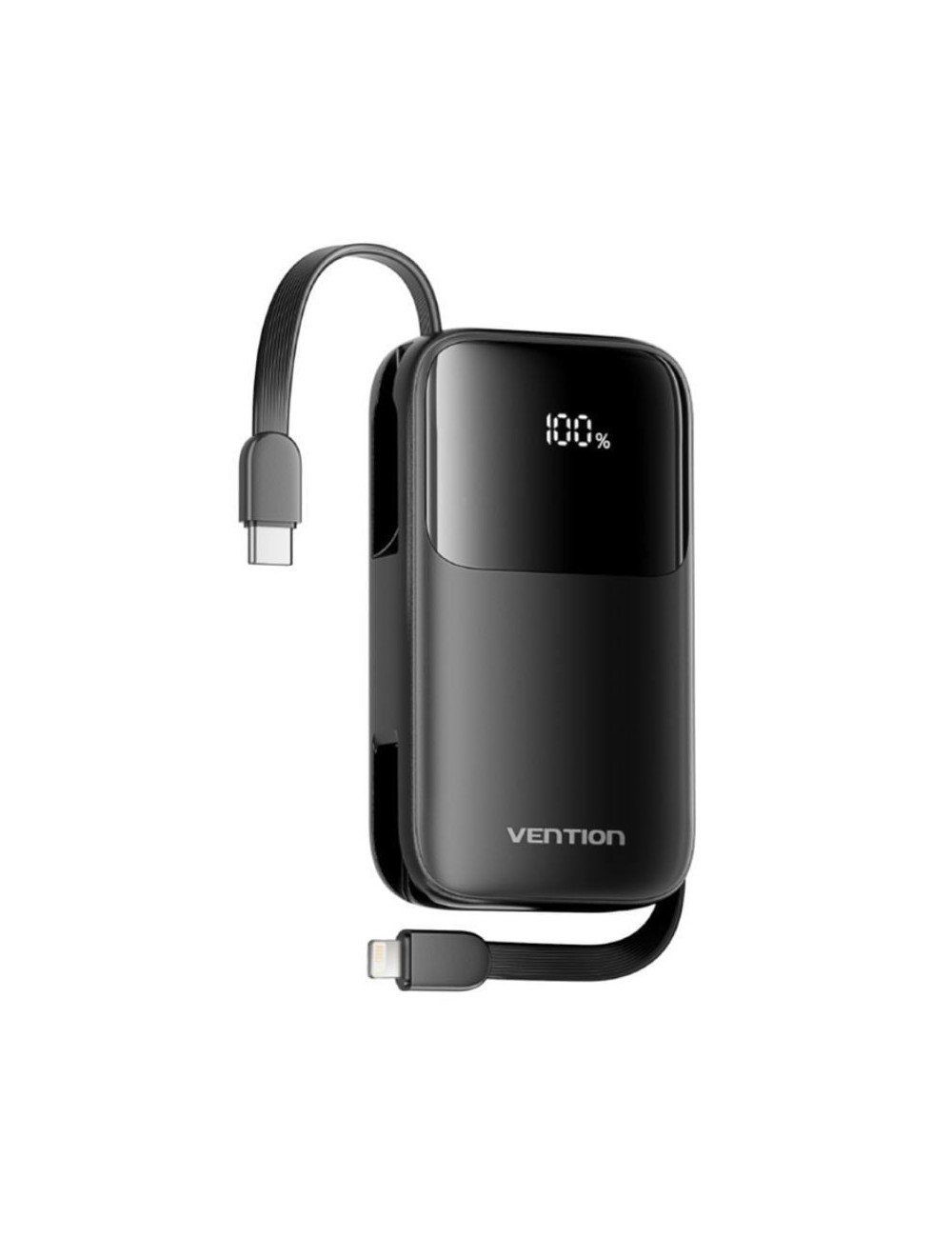 Powerbank 10000mAh Vention I11BA/ 22.5W/ Negra/ Incluye Cable USB Tipo-C y Lightning