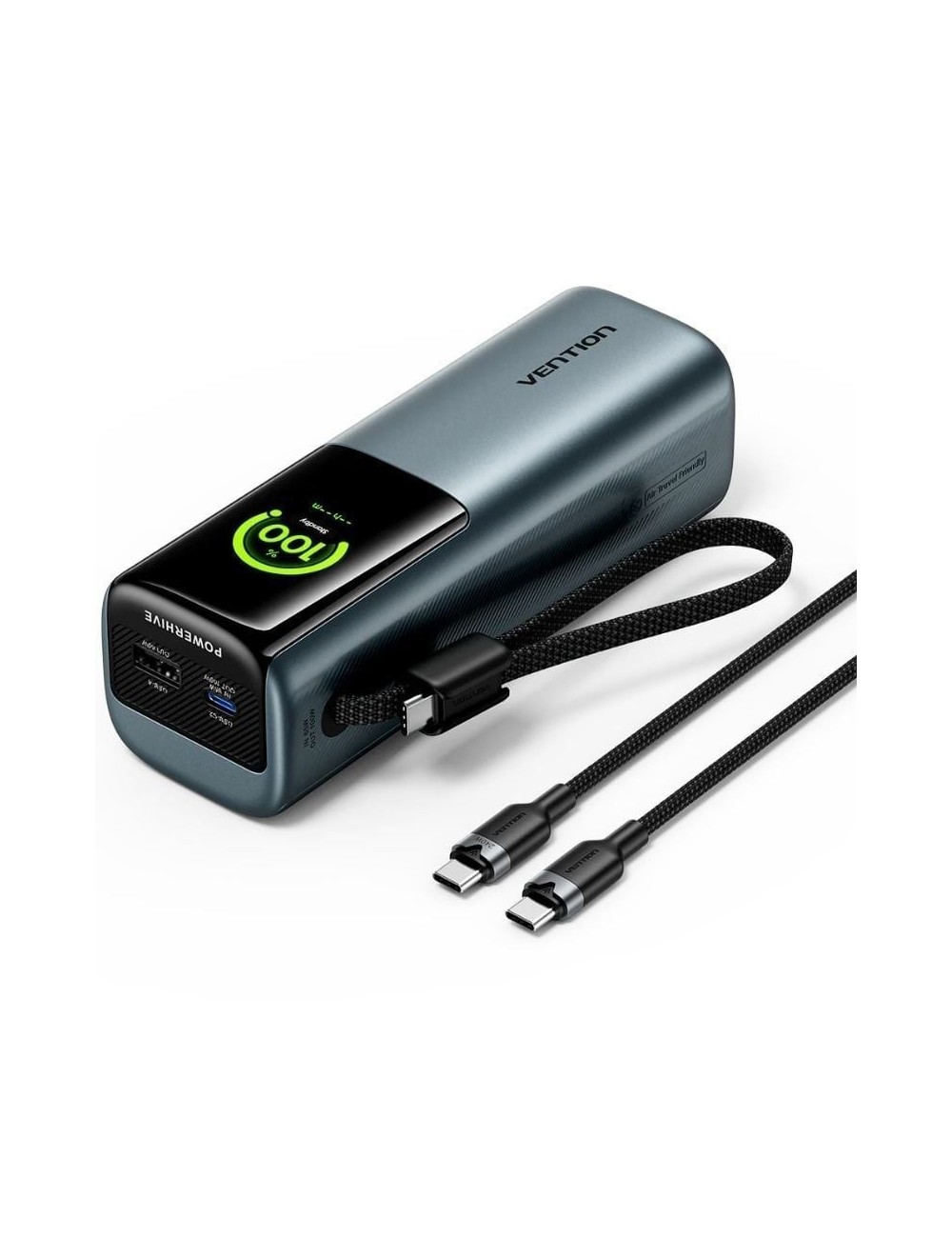 Powerbank 20000mAh Vention FKFH0/ 165W/ Gris/ Incluye Cable USB Tipo-C